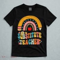 Substitute Teacher Rainbow Pencil Groovy Teacher Flower T-Shirt thumb 5