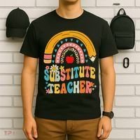 Substitute Teacher Rainbow Pencil Groovy Teacher Flower T-Shirt thumb 6