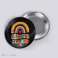 Substitute Teacher Rainbow Pencil Groovy Teacher Flower Button thumb 0