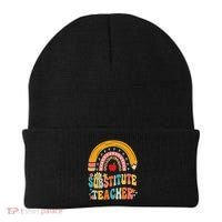 Substitute Teacher Rainbow Pencil Groovy Teacher Flower Beanie thumb 0