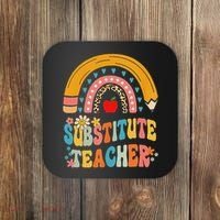 Substitute Teacher Rainbow Pencil Groovy Teacher Flower Coaster thumb 0