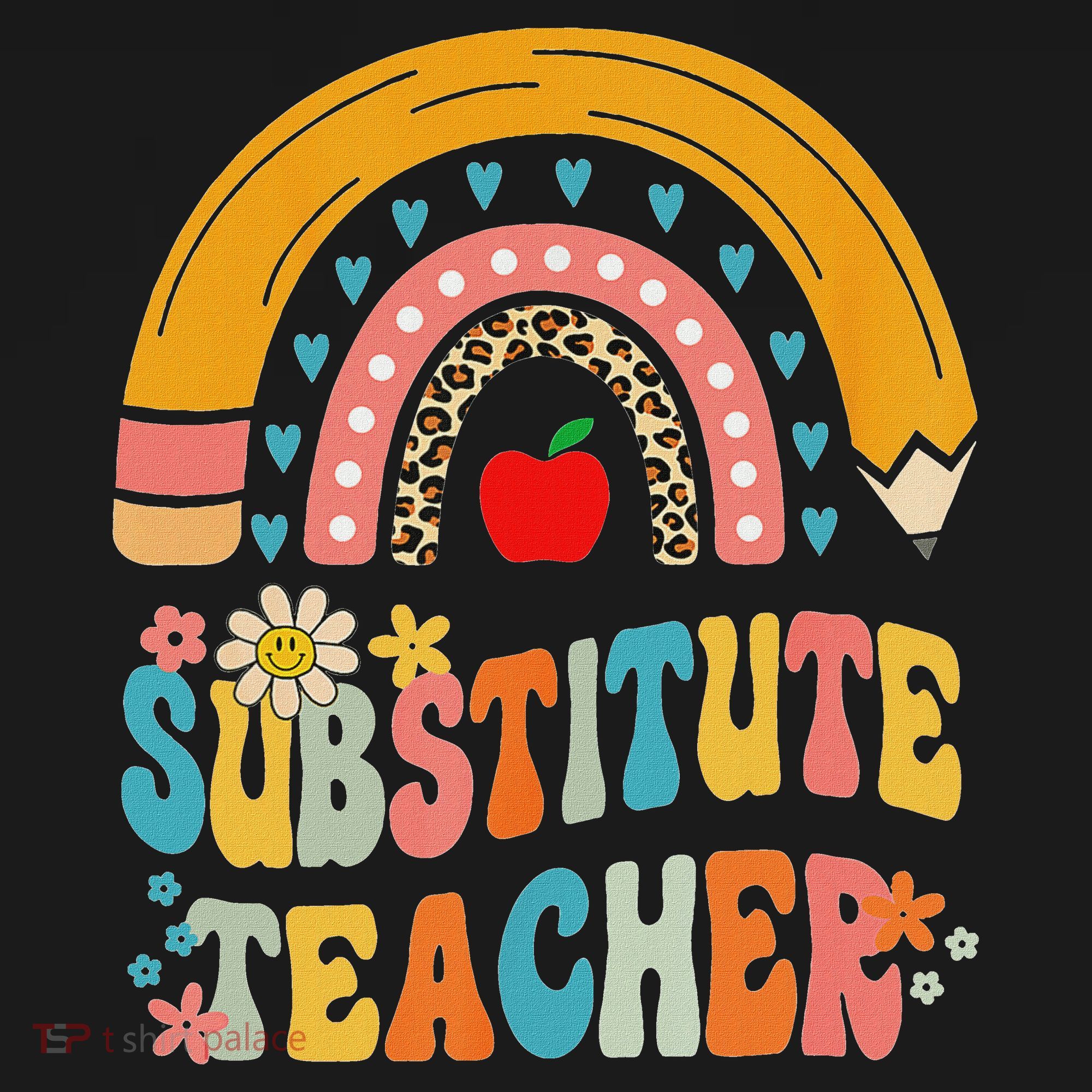 Substitute Teacher Rainbow Pencil Groovy Teacher Flower Women's Hoodie