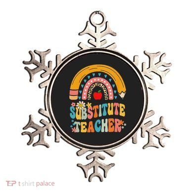Substitute Teacher Rainbow Pencil Groovy Teacher Flower Ornament