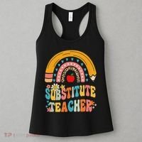 Substitute Teacher Rainbow Pencil Groovy Teacher Flower Women's Tank Top thumb 3