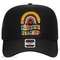 Substitute Teacher Rainbow Pencil Groovy Teacher Flower Hat thumb 0