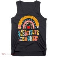 Substitute Teacher Rainbow Pencil Groovy Teacher Flower Tank Top thumb 0
