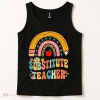 Substitute Teacher Rainbow Pencil Groovy Teacher Flower Tank Top thumb 2