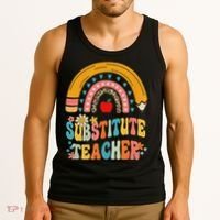 Substitute Teacher Rainbow Pencil Groovy Teacher Flower Tank Top thumb 3