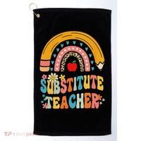 Substitute Teacher Rainbow Pencil Groovy Teacher Flower Golf Towel thumb 0