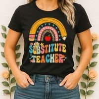 Substitute Teacher Rainbow Pencil Groovy Teacher Flower Women's T-Shirt thumb 2