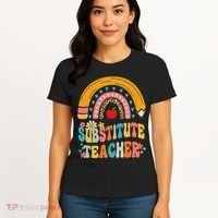 Substitute Teacher Rainbow Pencil Groovy Teacher Flower Women's T-Shirt thumb 4