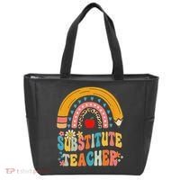 Substitute Teacher Rainbow Pencil Groovy Teacher Flower Tote Bag thumb 0