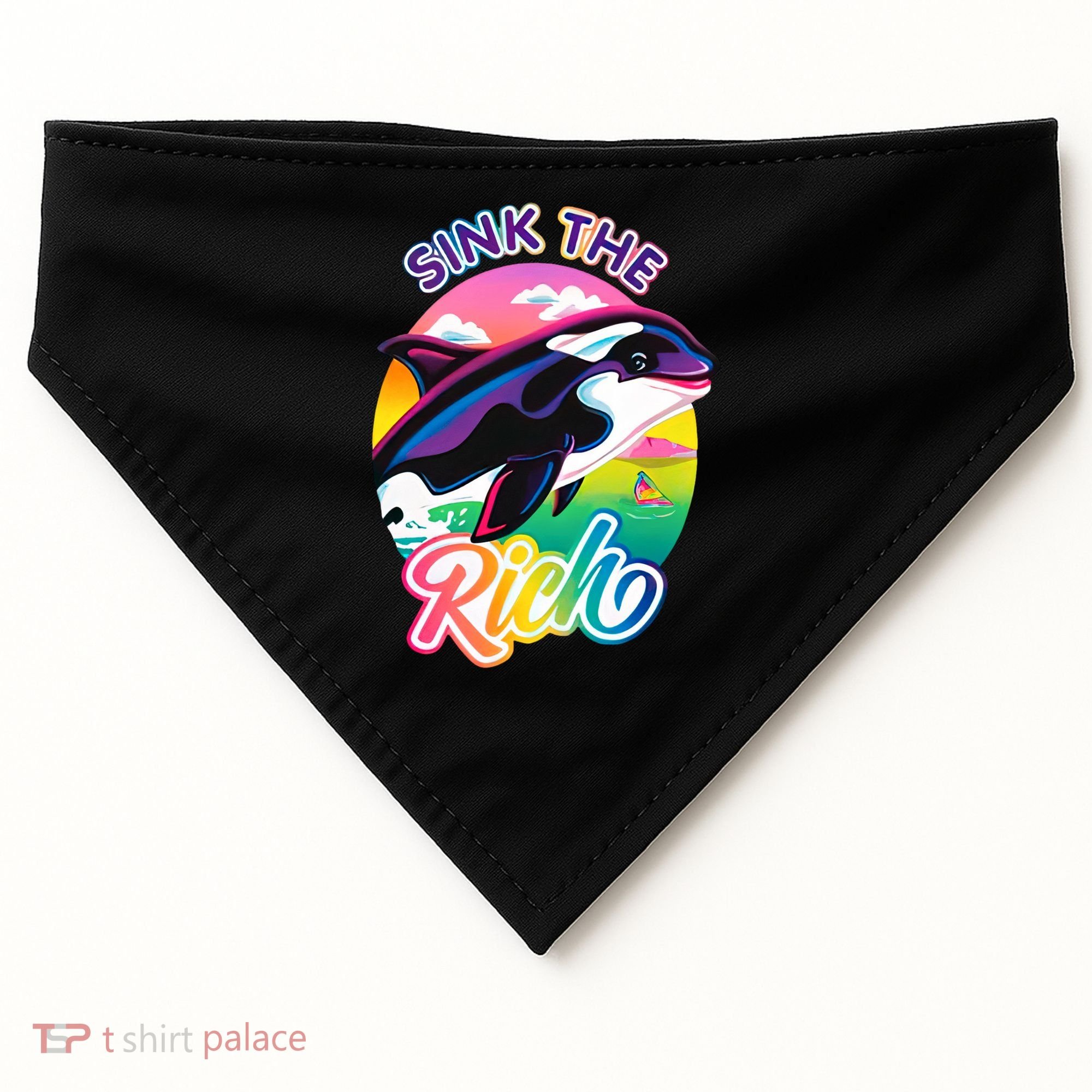Sink The Rich Gladys Killer Whale The Yacht Sinking Orca Rainbow USA-Made Doggie Bandana