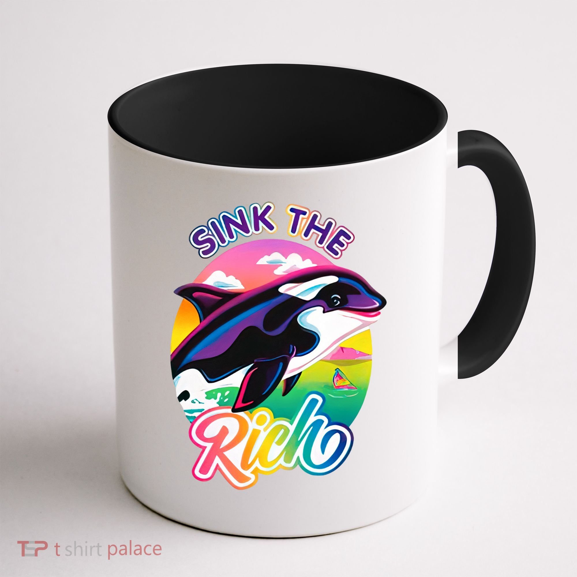 Sink The Rich Gladys Killer Whale The Yacht Sinking Orca Rainbow Coffee Mug