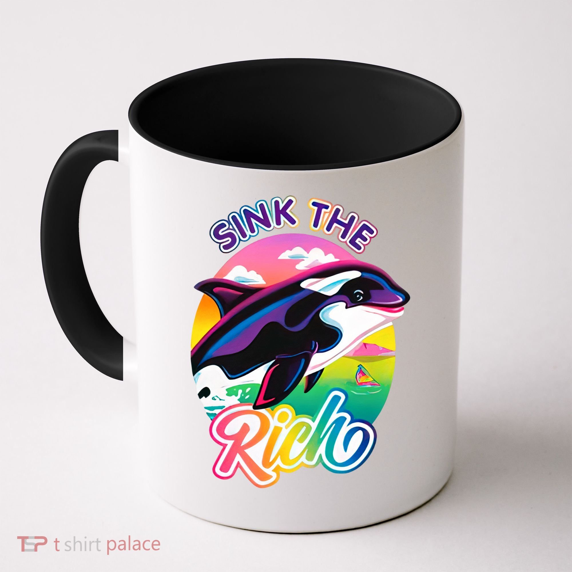 Sink The Rich Gladys Killer Whale The Yacht Sinking Orca Rainbow Coffee Mug