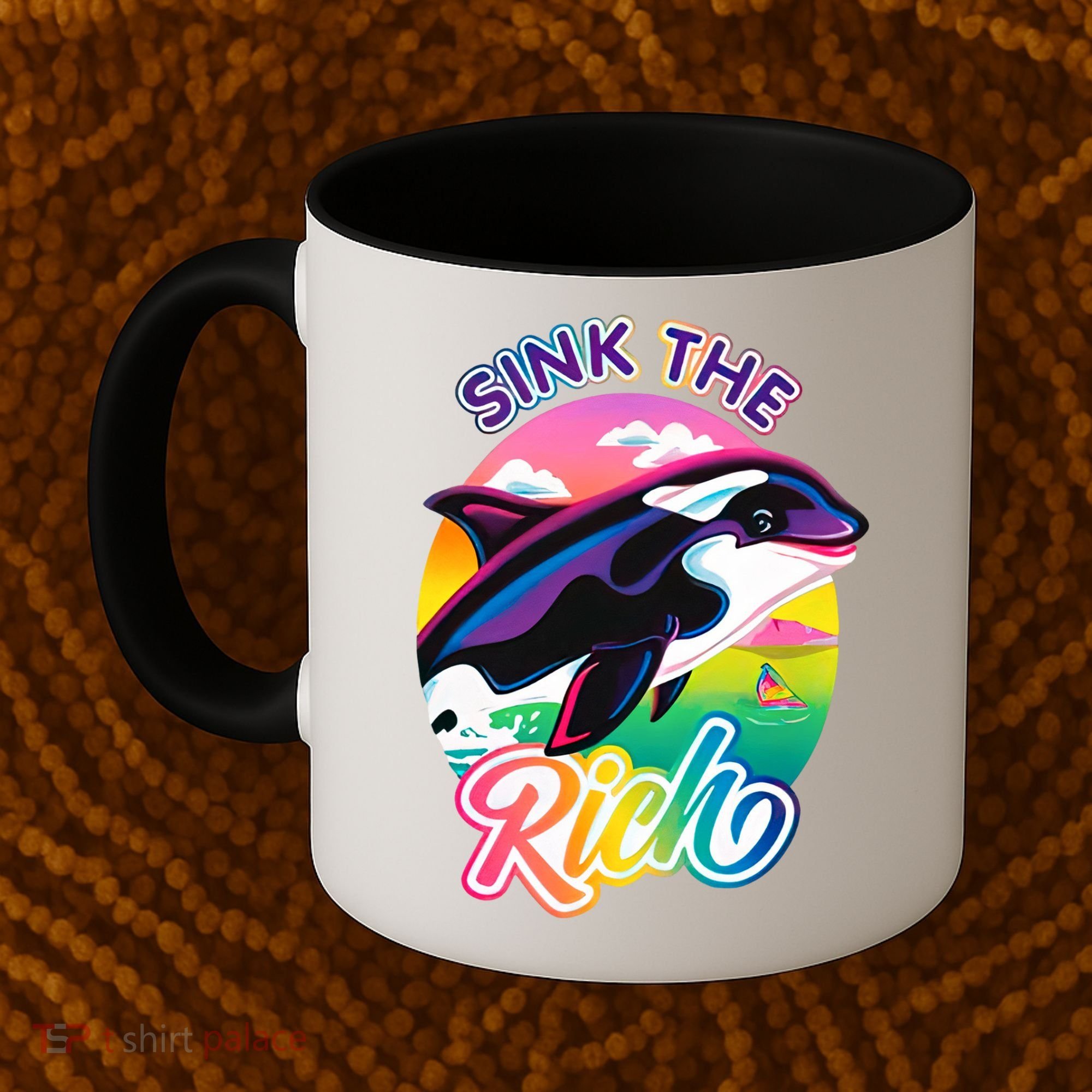 Sink The Rich Gladys Killer Whale The Yacht Sinking Orca Rainbow Coffee Mug