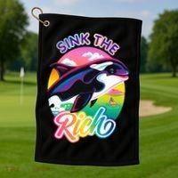 Sink The Rich Gladys Killer Whale The Yacht Sinking Orca Rainbow Golf Towel thumb 1