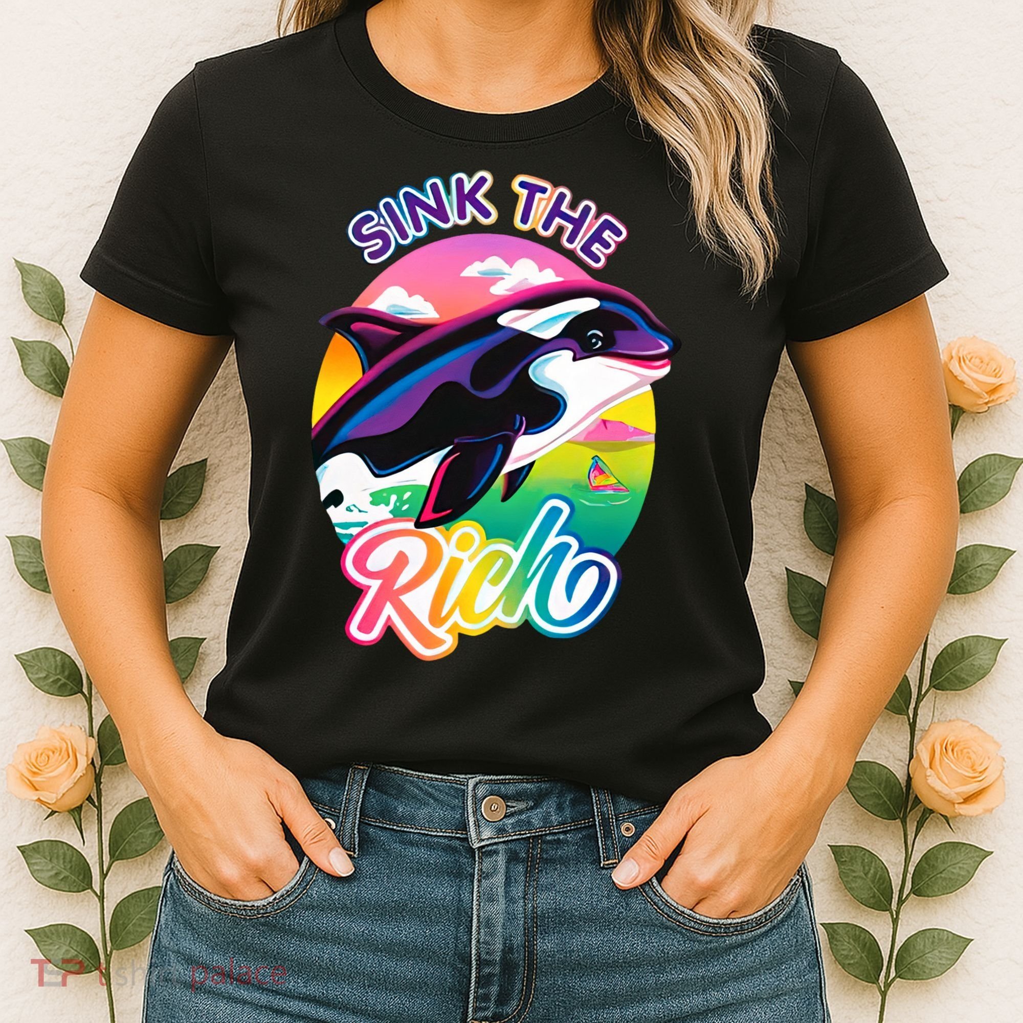 Sink The Rich Gladys Killer Whale The Yacht Sinking Orca Rainbow Women's T-Shirt