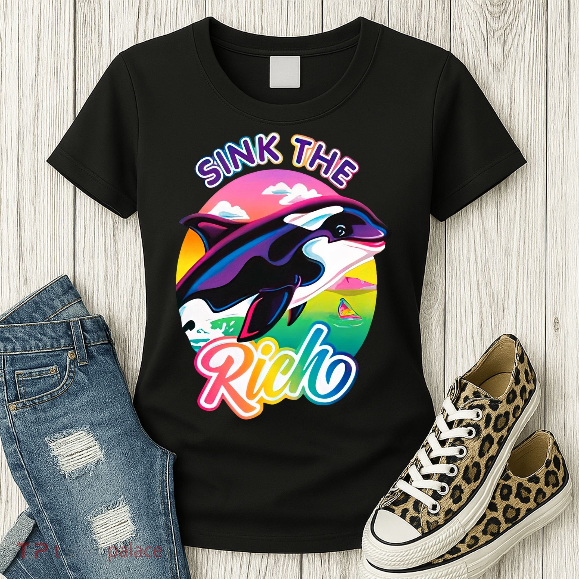 Sink The Rich Gladys Killer Whale The Yacht Sinking Orca Rainbow Women's T-Shirt