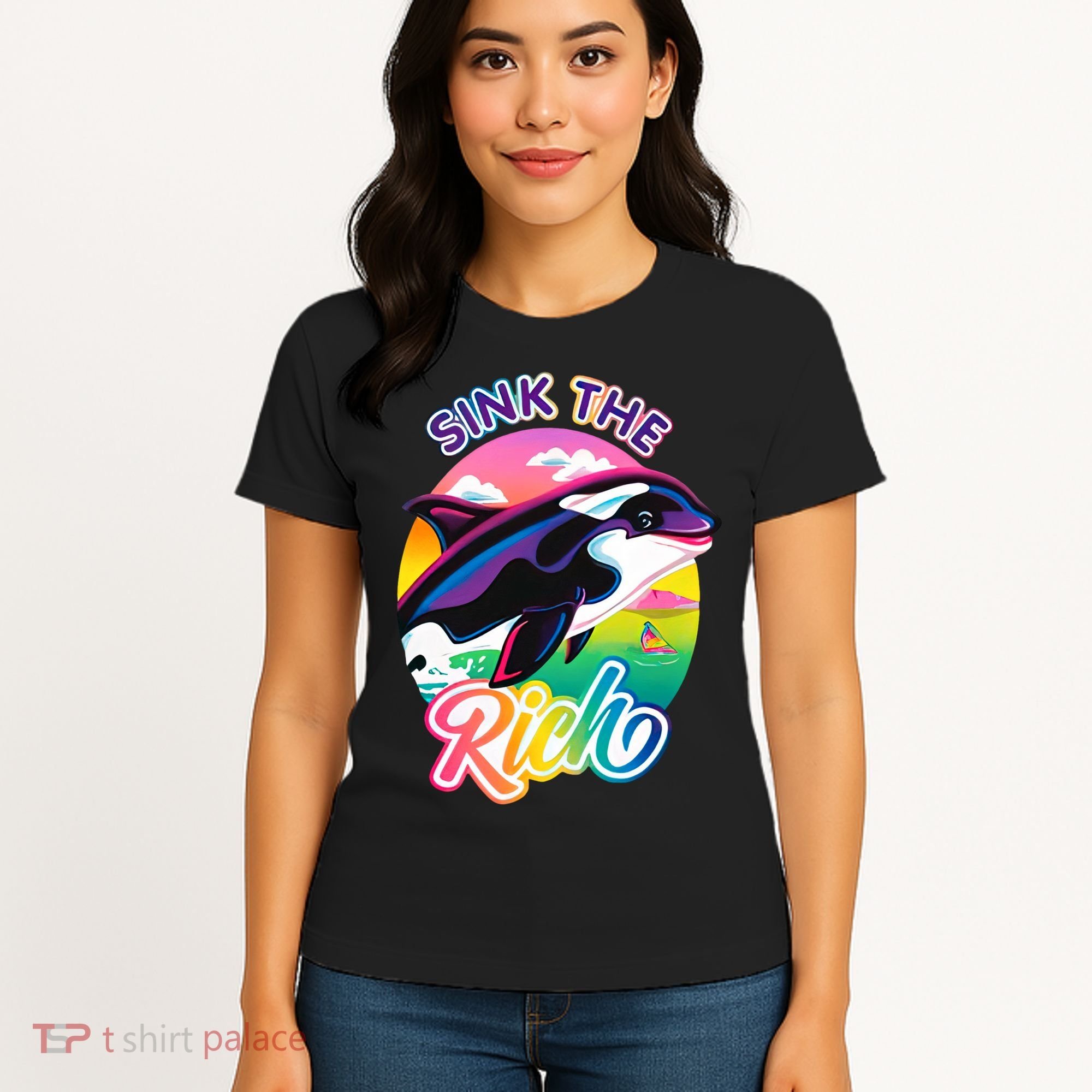 Sink The Rich Gladys Killer Whale The Yacht Sinking Orca Rainbow Women's T-Shirt