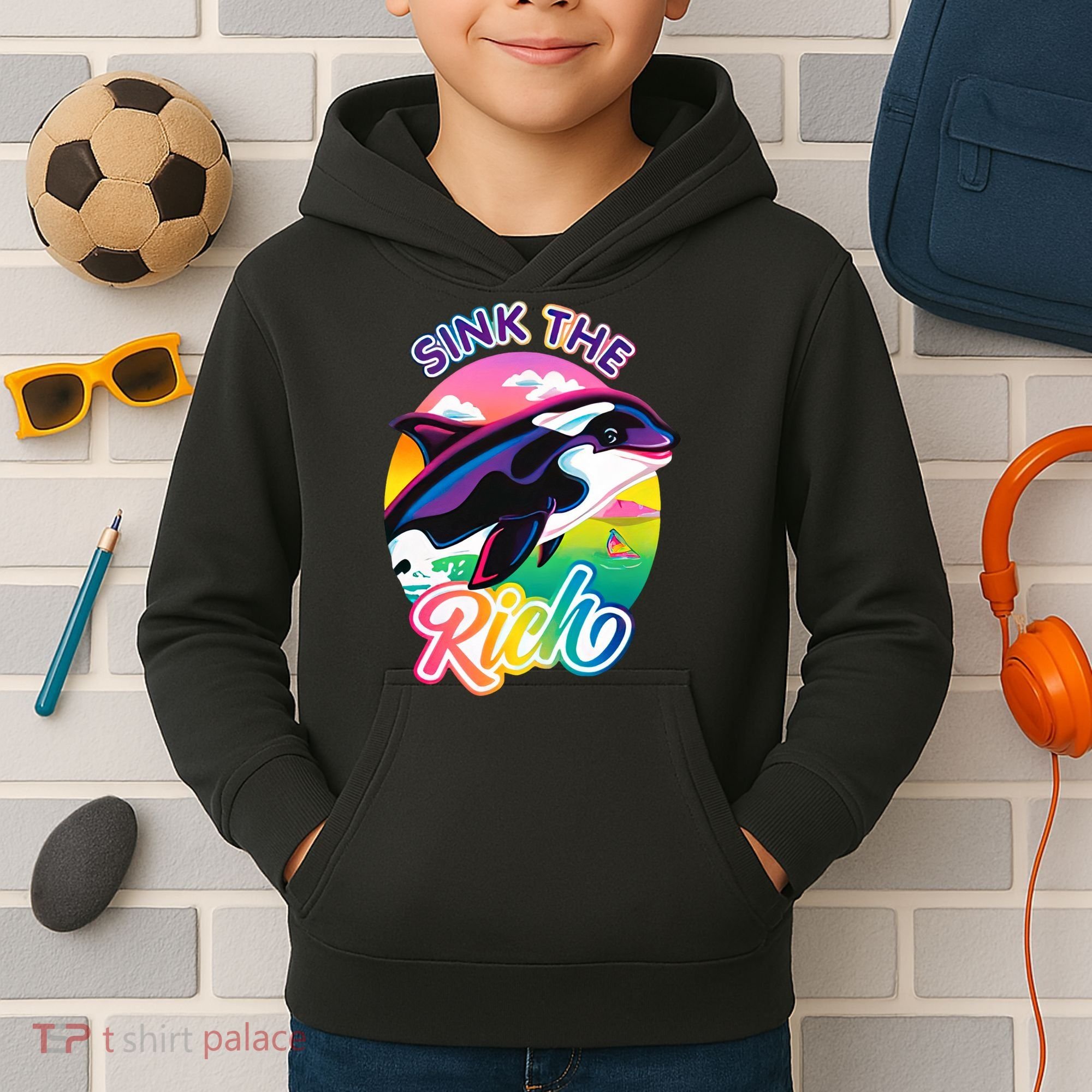 Sink The Rich Gladys Killer Whale The Yacht Sinking Orca Rainbow Kids Hoodie