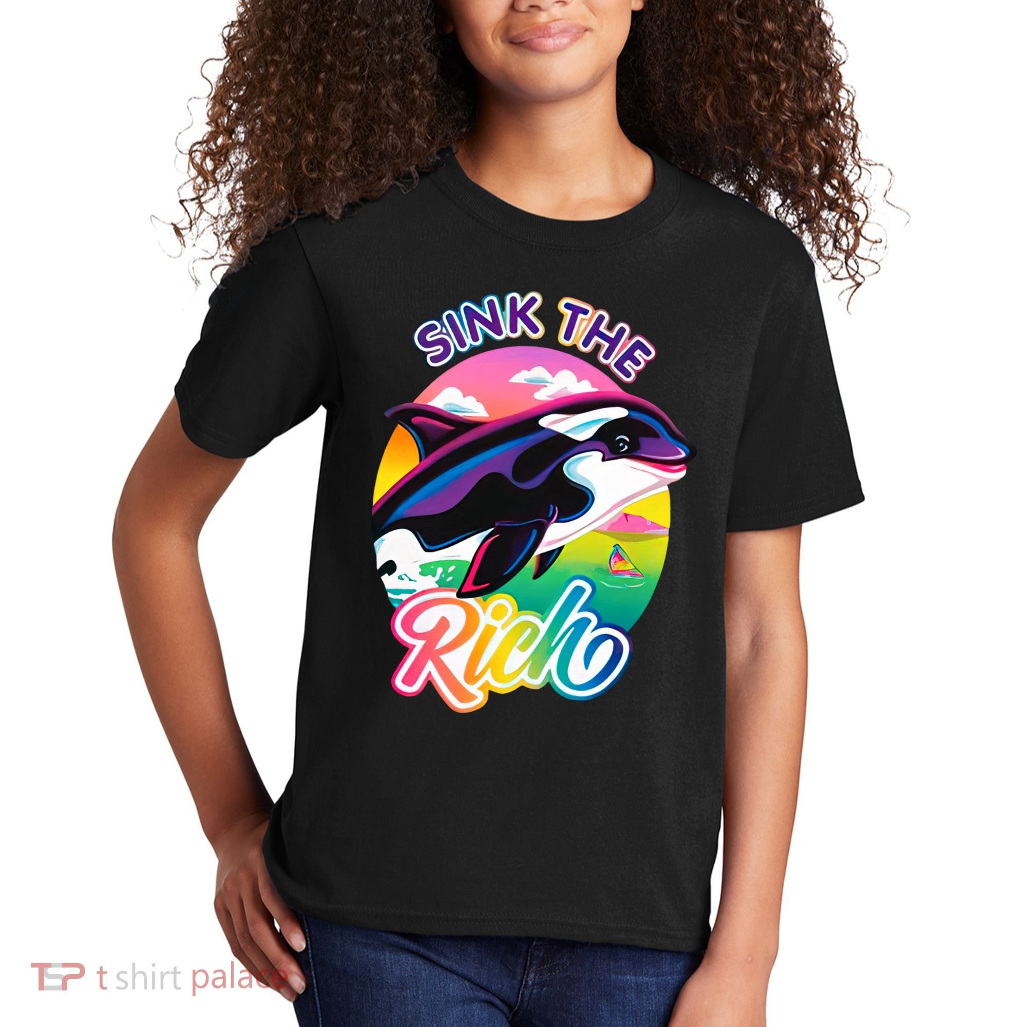 Sink The Rich Gladys Killer Whale The Yacht Sinking Orca Rainbow Kids T-Shirt