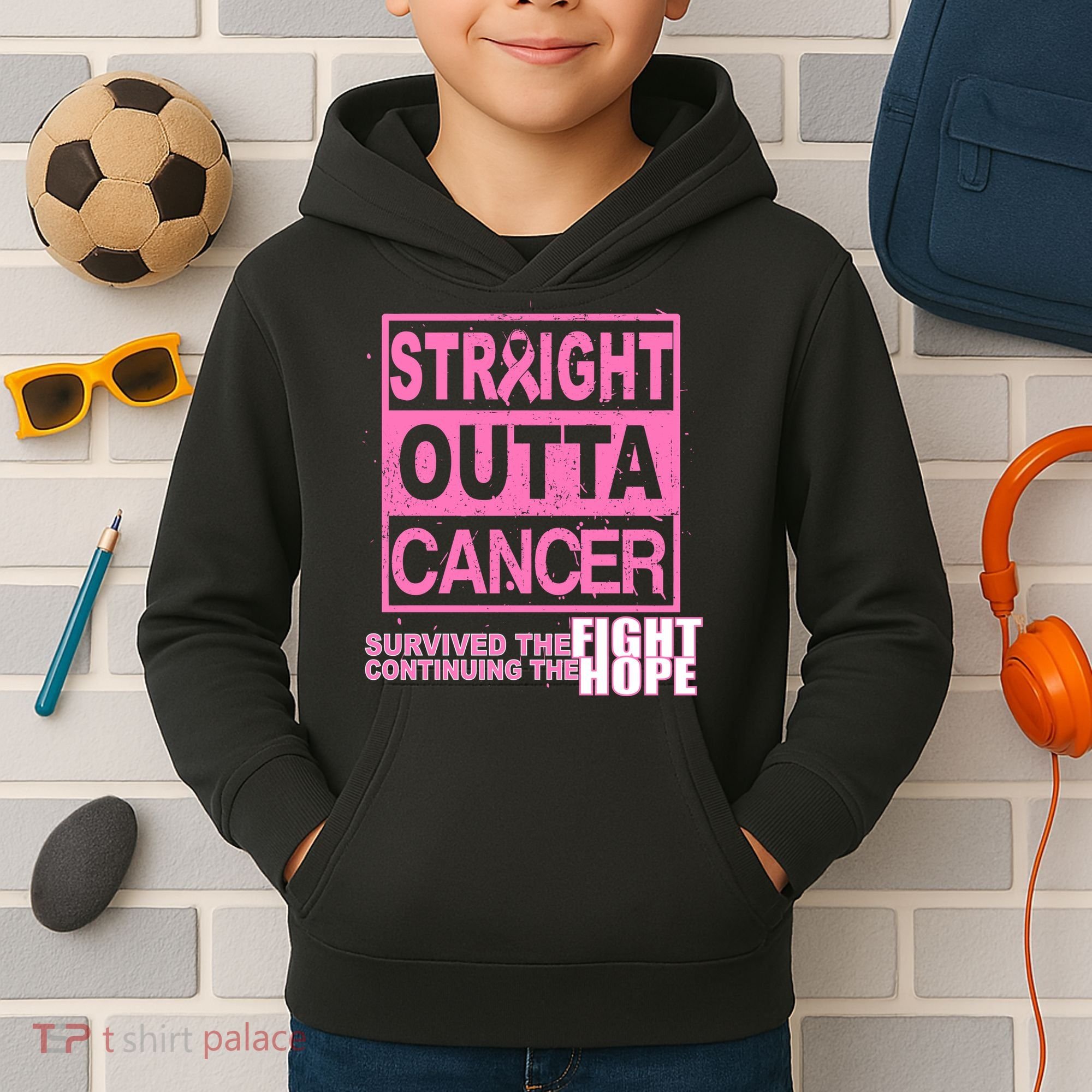 Straight Outta Breast Cancer Fight Hope Kids Hoodie
