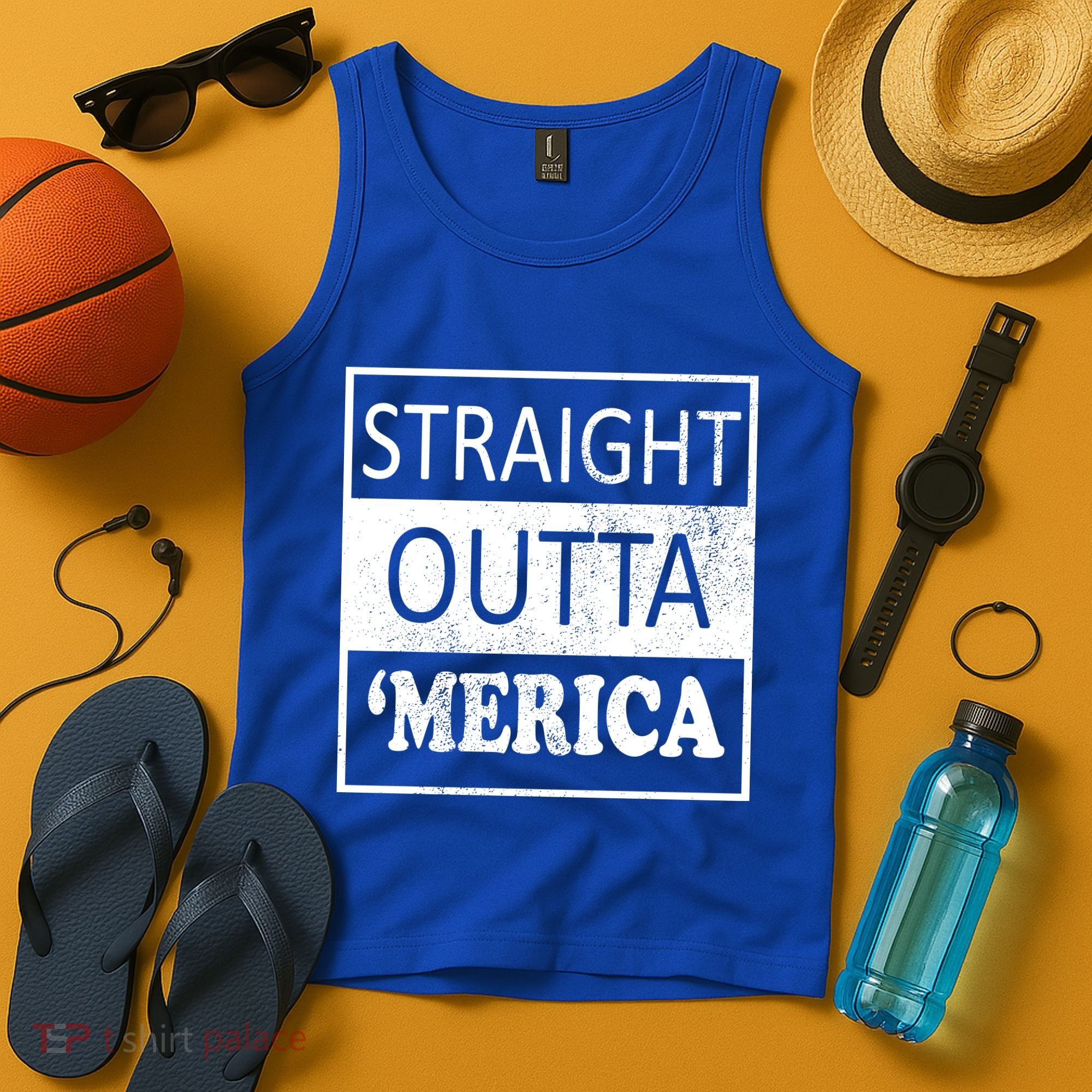 Straight Outta 'Merica USA America Distressed Tank Top