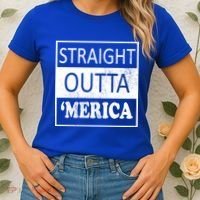 Straight Outta 'Merica USA America Distressed Women's T-Shirt thumb 2