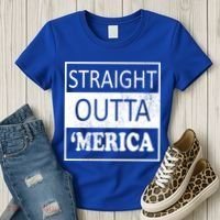 Straight Outta 'Merica USA America Distressed Women's T-Shirt thumb 3
