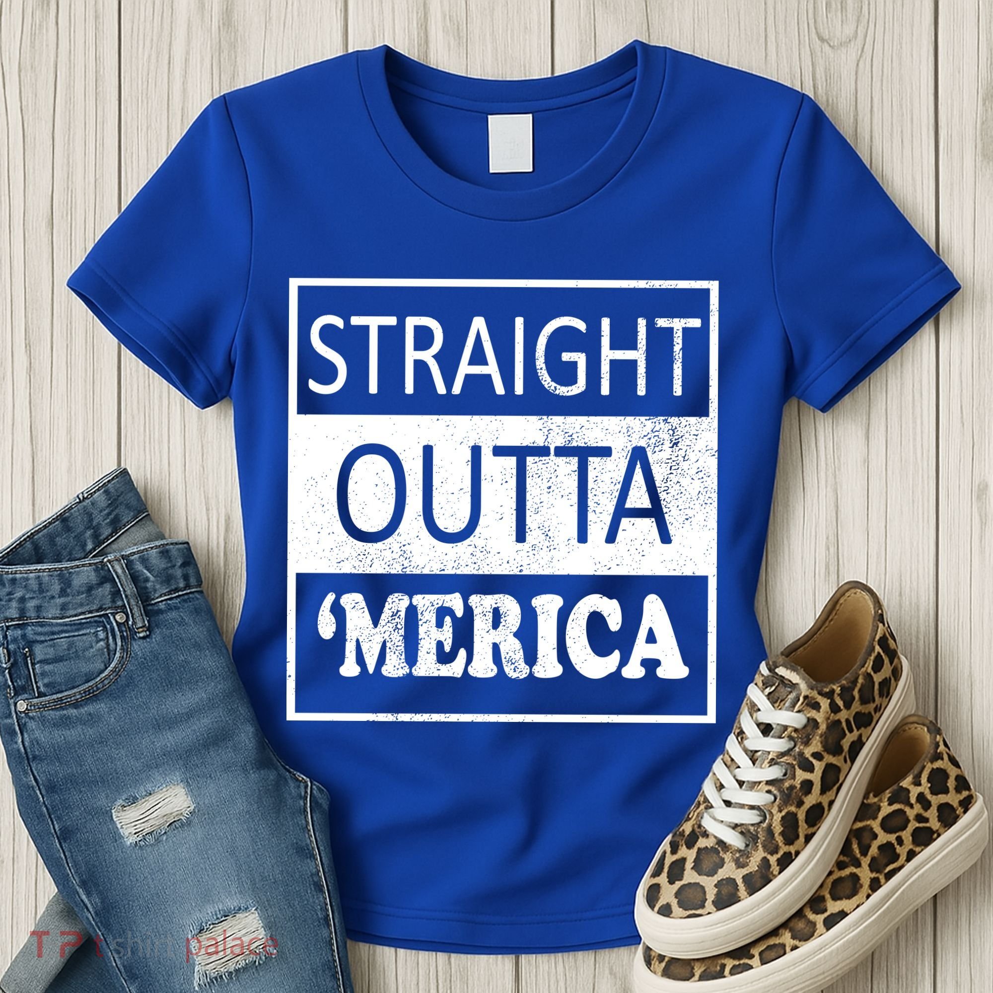 Straight Outta 'Merica USA America Distressed Women's T-Shirt