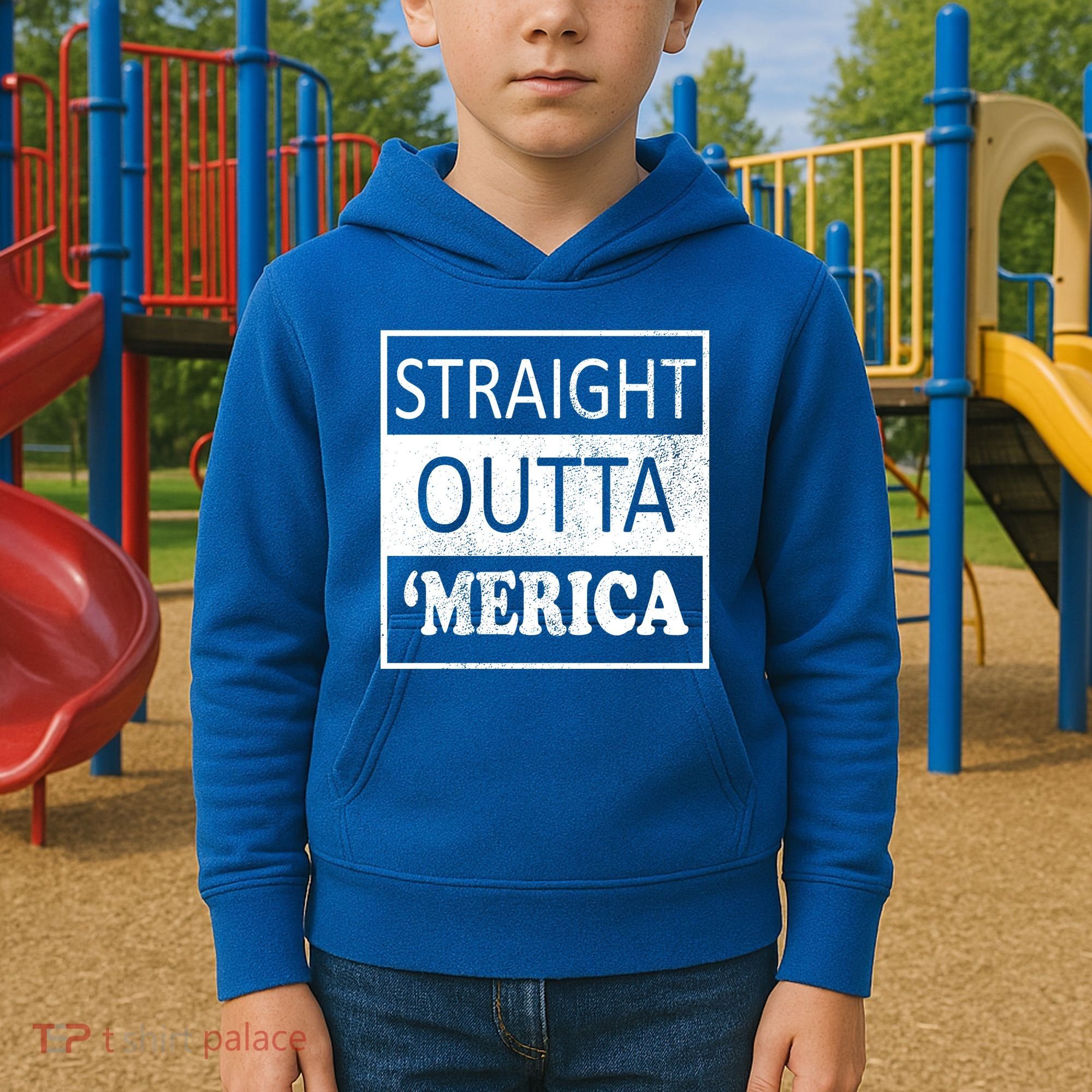 Straight Outta 'Merica USA America Distressed Kids Hoodie