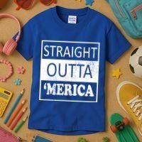 Straight Outta 'Merica USA America Distressed Kids T-Shirt thumb 3