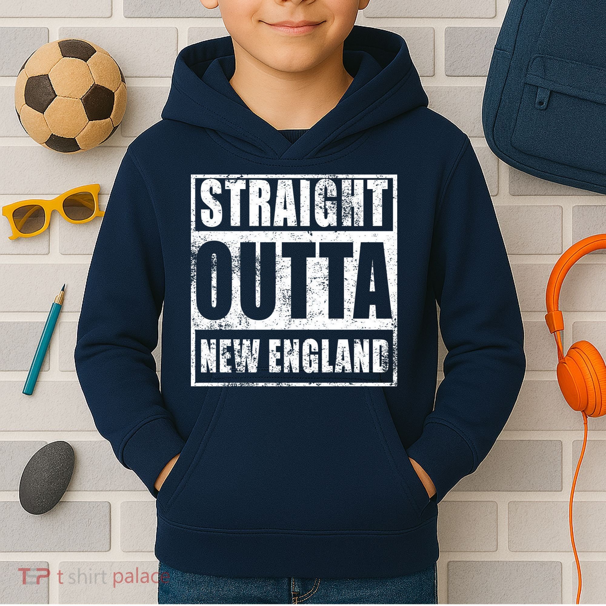 Straight Outta New England Distressed Kids Hoodie