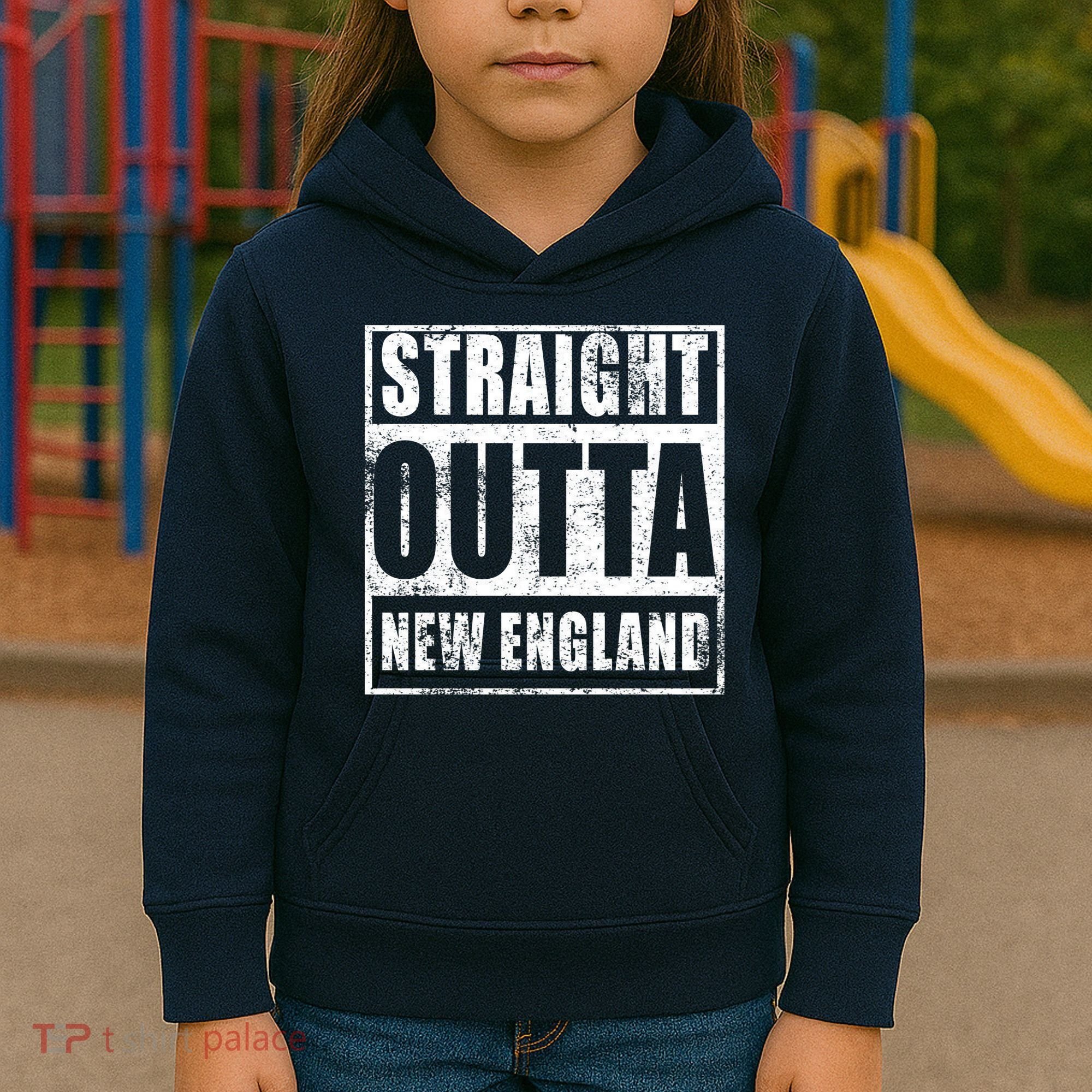 Straight Outta New England Distressed Kids Hoodie