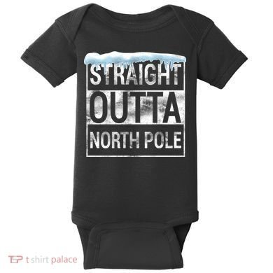 Straight Outta North Pole Funny Christmas Baby Bodysuit