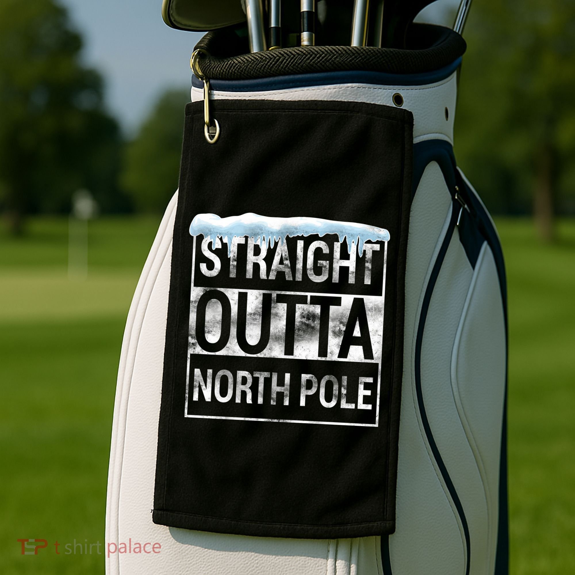 Straight Outta North Pole Funny Christmas Golf Towel