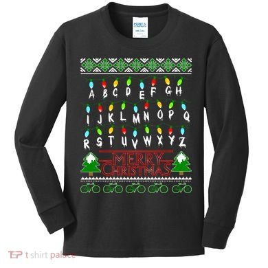 Strange Christmas Lights Alphabet Ugly Christmas Sweater Design Kids Long Sleeve Shirt