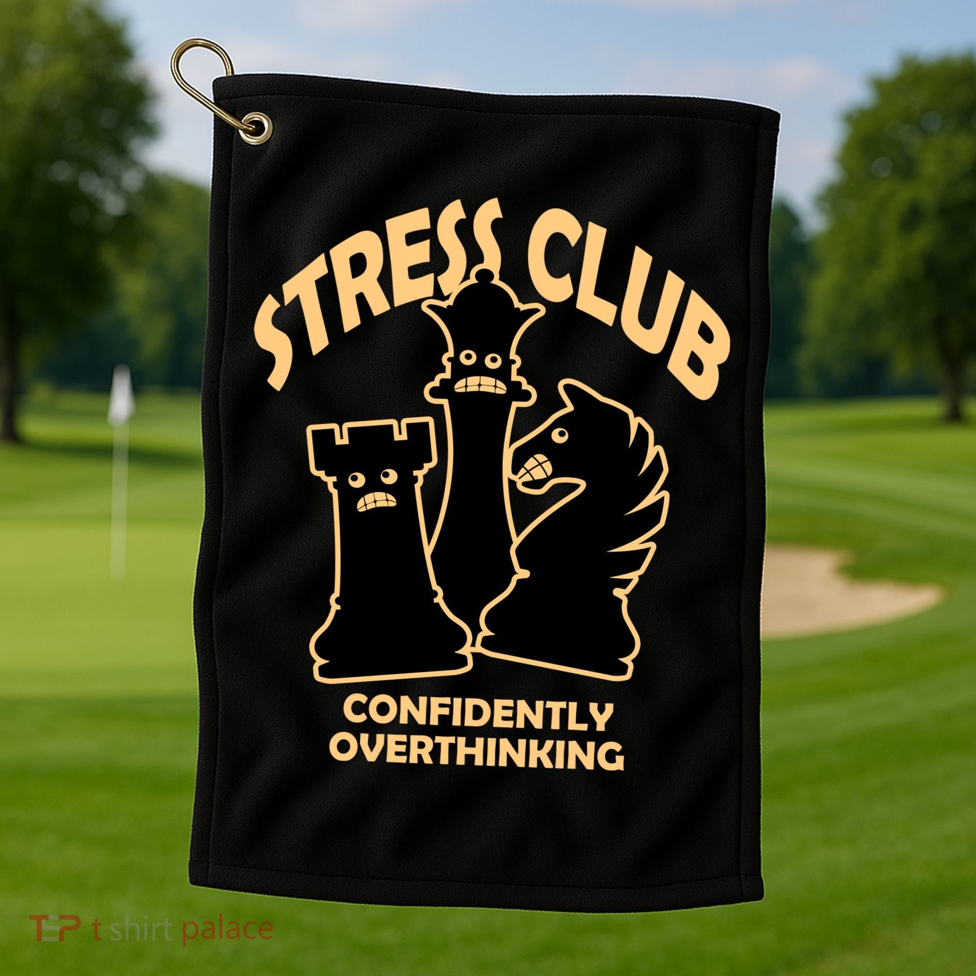 Stress Club Confidently Overthinking Golf Towel