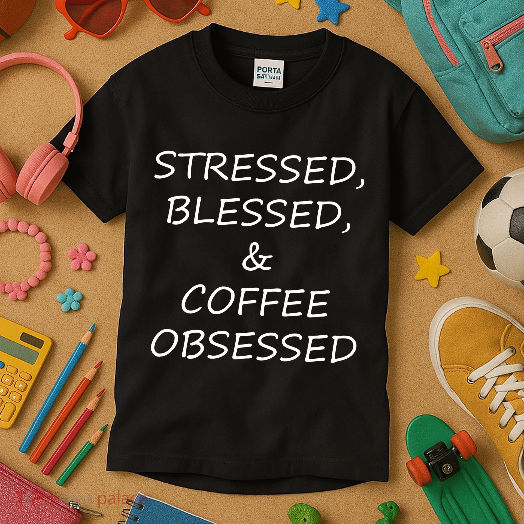 Stressed Bless Coffee Obsessed Kids T-Shirt