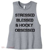 Stressed Blessed Hockey Obsessed Women's Racerback Cropped Tank thumb 0