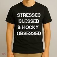 Stressed Blessed Hockey Obsessed T-Shirt thumb 3