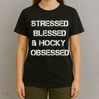 Stressed Blessed Hockey Obsessed T-Shirt thumb 4
