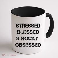 Stressed Blessed Hockey Obsessed Coffee Mug thumb 1