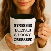 Stressed Blessed Hockey Obsessed Coffee Mug thumb 3