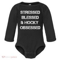 Stressed Blessed Hockey Obsessed Baby Long Sleeve Bodysuit thumb 0