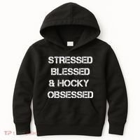 Stressed Blessed Hockey Obsessed Kids Hoodie thumb 0