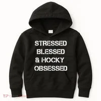 Stressed Blessed Hockey Obsessed Kids Hoodie thumb 0