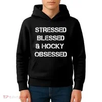 Stressed Blessed Hockey Obsessed Kids Hoodie thumb 4