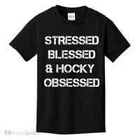 Stressed Blessed Hockey Obsessed Kids T-Shirt thumb 0